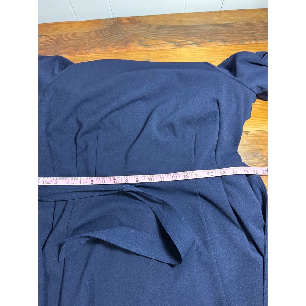 Calvin Klein Navy Puff Sleeve Belt Tie Waist Midi Dress Size 14W Altered Hem - Picture 8 of 10